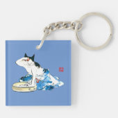 Humoristische Japanse Kat Bathing II Sleutelhanger (Achterkant)