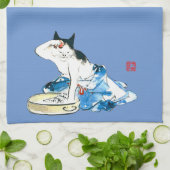 Humoristische Japanse Kat Bathing II Theedoek (Gevouwen)