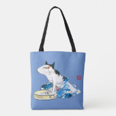 Humoristische Japanse Kat Bathing II Tote Bag (Achterkant)