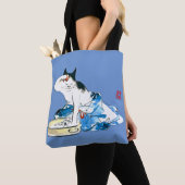 Humoristische Japanse Kat Bathing II Tote Bag (Dichtbij)