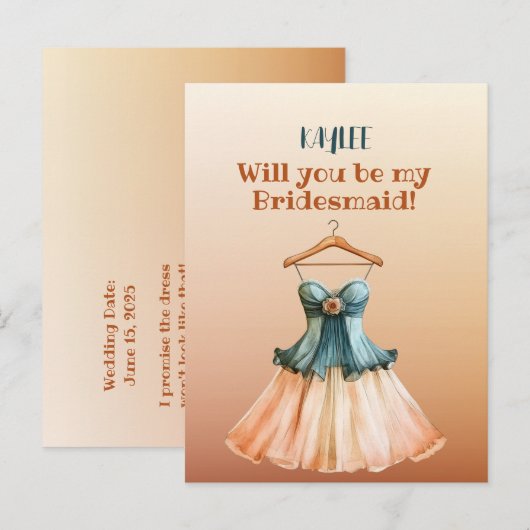 Humoristische jurk zal je mijn bruidsmeisje zijn uitnodiging briefkaart (Voorkant / Achterkant)