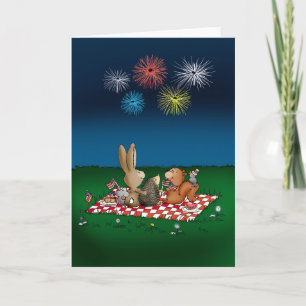 Humoristische Kaart van 4 juli met vuurwerk - Frie