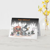 humoristische kat Halloween kaart (Gele Bloem)