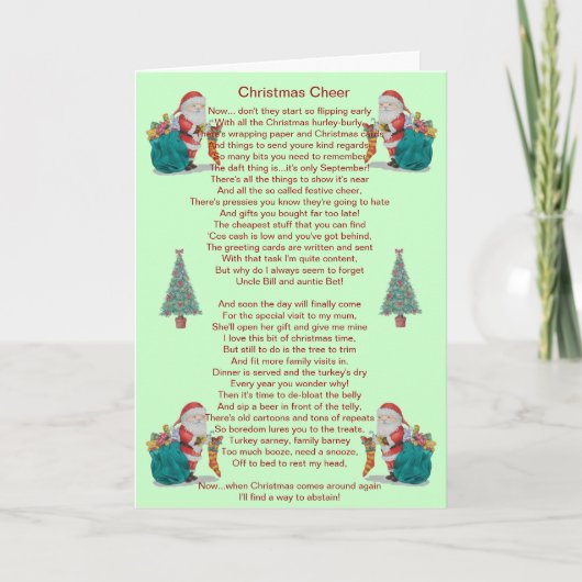 humoristische kerstgedicht santa en xmas tree card feestdagen kaart (Voorkant)