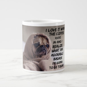 Humoristische koffie Mok met Quote en Dog Achtergr