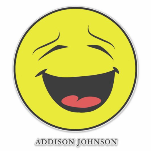 Humoristische lachende emoji geel gezicht Voeg naa Sticker (Voorkant)