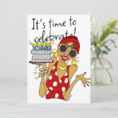 Humoristische Lady Cartoon Party Uitnodiging (Staand voorkant)