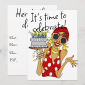 Humoristische Lady Cartoon Party Uitnodiging (Voorkant / Achterkant)