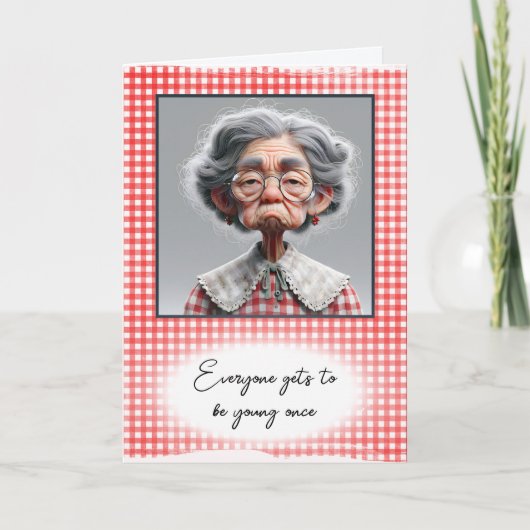 Humoristische oude dame die oud wordt kaart (Voorkant)