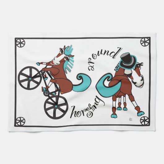 humoristische paarden theedoek (Horizontaal)