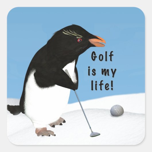 Humoristische Pinguïn Spelen Golf Vierkante Sticker (Voorkant)