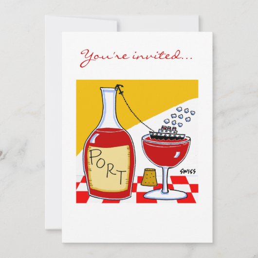 Humoristische Port Wine Cartoon Proeverij of Bon V Kaart (Voorkant)