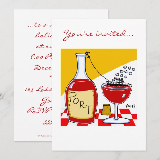 Humoristische Port Wine Cartoon Proeverij of Bon V Kaart (Voorkant / Achterkant)