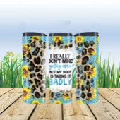 Humoristische quote over veroudering met luipaardp thermosbeker