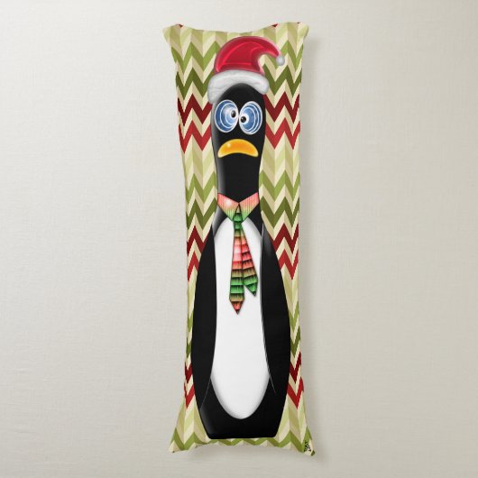 Humoristische Santa Penguin op Rode en Groene Zig Lichaamskussen (Voorkant Verticaal)