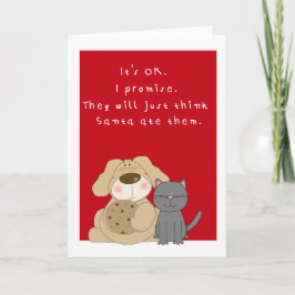 Humoristische schattige hond en kat kerstkaart feestdagen kaart