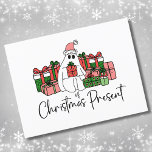 Humoristische Schattigee Grappige Kerst Briefkaart<br><div class="desc">Ontdek deze prachtige 'Ghost of Christmas Present' print, die slim eer bewijst aan een geliefde filmklassieker. Dit charmante ontwerp is voorzien van een schattig liefdevol kerstspook met een feestelijke roze kerstmuts en omringd door een overvloed aan prachtig verpakte kerstcadeaus. Het kleurenpalet bevat een vrolijke mix van rood, roze en zowel...</div>
