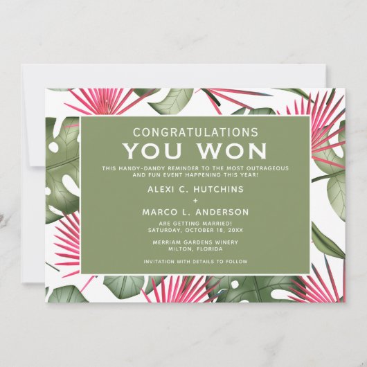 Humoristische Tropische Bruiloft Save the Date Kaa Kaart (Voorkant)