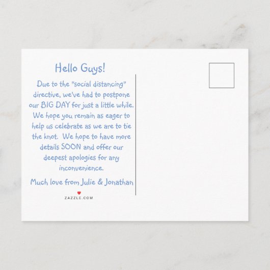 Humoristische uitstel aankondiging cartoon voor tr (Achterkant)