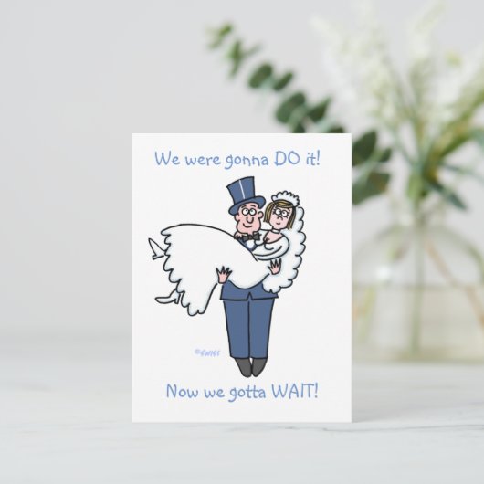 Humoristische uitstel aankondiging cartoon voor tr (Staand voorkant)