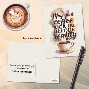 Humoristische verjaardag voor ochtend koffie liefh briefkaart