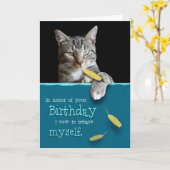 Humorous Birthday Card with Naughty Cat Kaart (Gele Bloem)