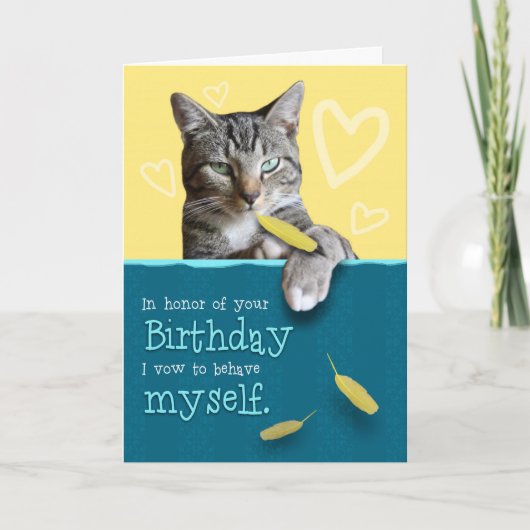 Humorous Birthday Card with Naughty Cat Kaart (Voorkant)