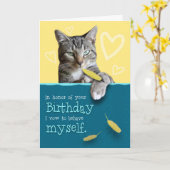 Humorous Birthday Card with Naughty Cat Kaart (Gele Bloem)