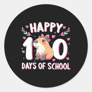 Humorous Capybara Happy 100th Day of School Animal Ronde Sticker
