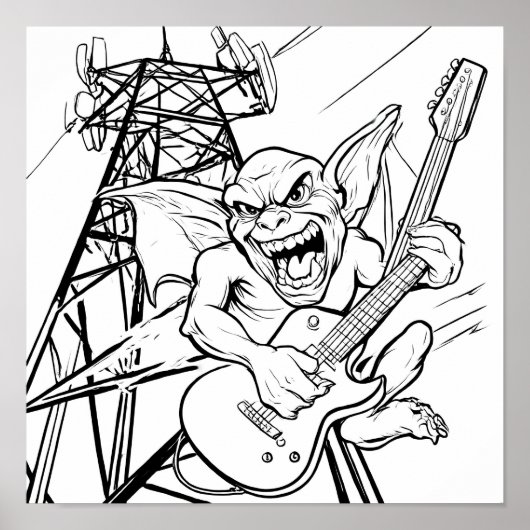 Humorous Cartoon Coloring Page: Grumpy Gargoyle Poster (Voorkant)