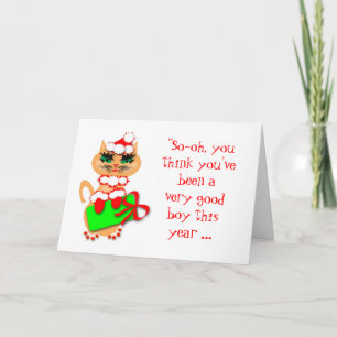 Humorous Christmas Santa Kitty Greeting Card Feestdagen Kaart