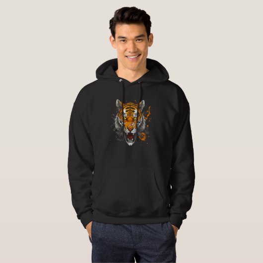 Humorous Cool Roaring Tiger  Design Hoodie (Voorkant volledig)
