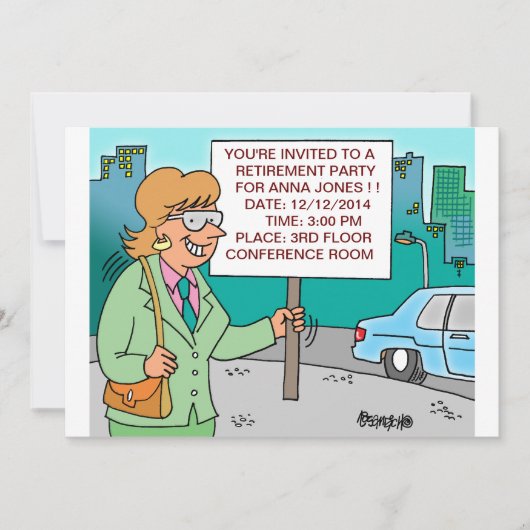 HUMOROUS CORPORATE CARTOON RETIREMENT INVITATIONS KAART (Voorkant)