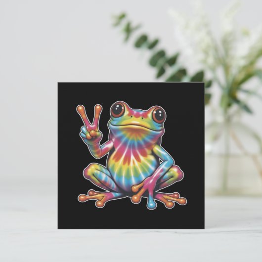 Humorous Frog Lover Tie-Dye Frog Peace Sign Hippie Kaart (Staand voorkant)