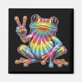 Humorous Frog Lover Tie-Dye Frog Peace Sign Hippie Magneet (Voorkant)