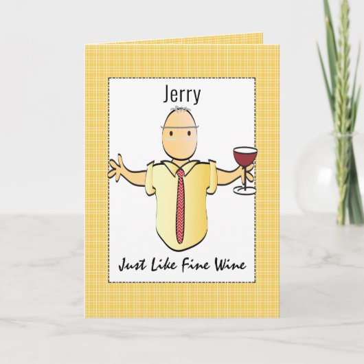 Humorous Fun Mannelijke Cartoon Rode Wijn Verjaard Kaart (Voorkant)
