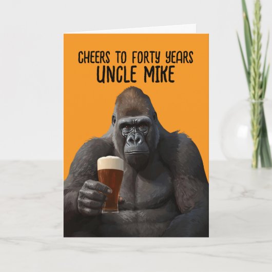 Humorous Gorilla Drinking Beer 40th Birthday Card Kaart (Voorkant)