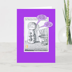 Humorous Kokeshi Doll & Shadow Blank Greeting Card Kaart