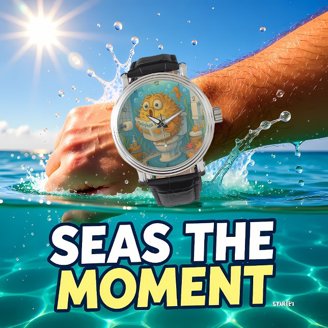 Humorous Pufferfish  Reading in an Aquatic-Themed  Horloge (Creator heeft geüpload)
