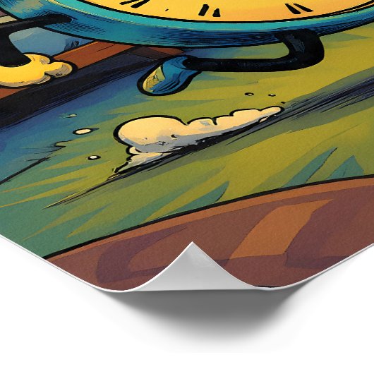 Humorous Retro Art: Ablaze Running Alarm Clock Poster (Hoek)