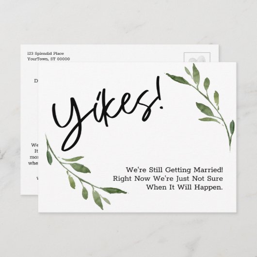 Humorous Simple Greenery uitgesteld bruiloft updat Briefkaart (Voorkant / Achterkant)