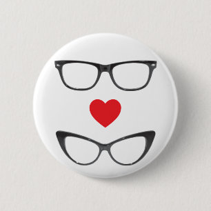 Humoureus Geek Love - Heart & Eyeglasses Ronde Button 5,7 Cm