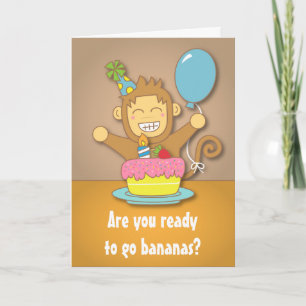Humoureus, Go Bananas, Cute Monkey Birthday Kaart