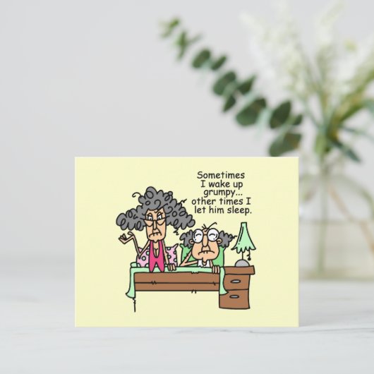 Humoureus laat grumpy slapen briefkaart (Staand voorkant)
