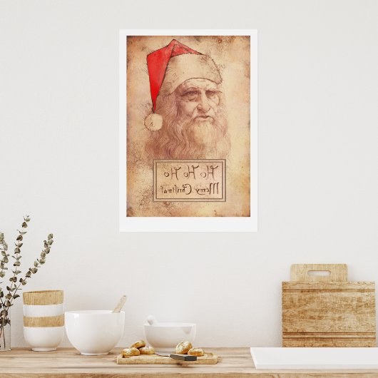 Humoureus Leonardo da Vinci als Santa Poster (Keuken)