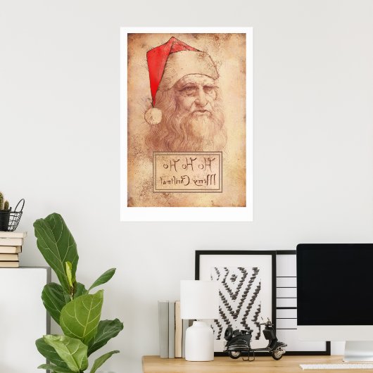 Humoureus Leonardo da Vinci als Santa Poster (Thuiskantoor)