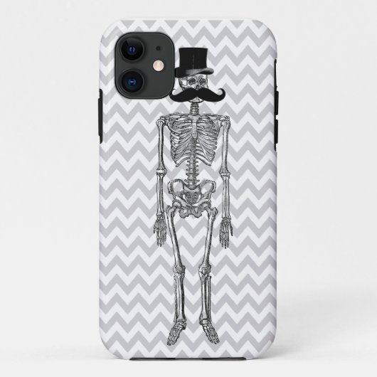 Humoureus Mustache op Skeleton Grey iPhone Case (Achterkant)