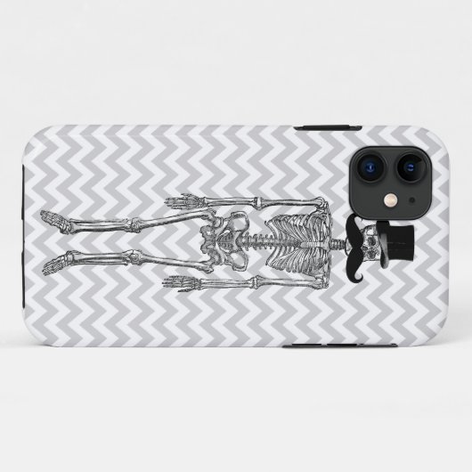 Humoureus Mustache op Skeleton Grey iPhone Case (Achterkant (horizontaal))