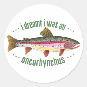 Humoureus ontwerp regenboogforel ronde sticker