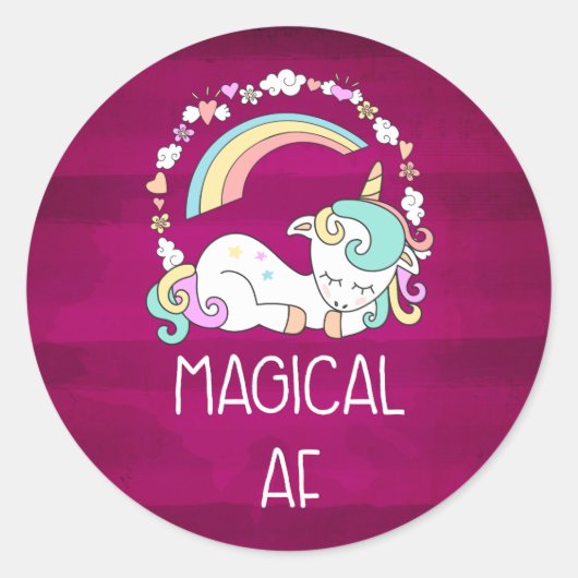 Humoureus Unicorn Magical AF op het donkere Rode P Ronde Sticker (Voorkant)